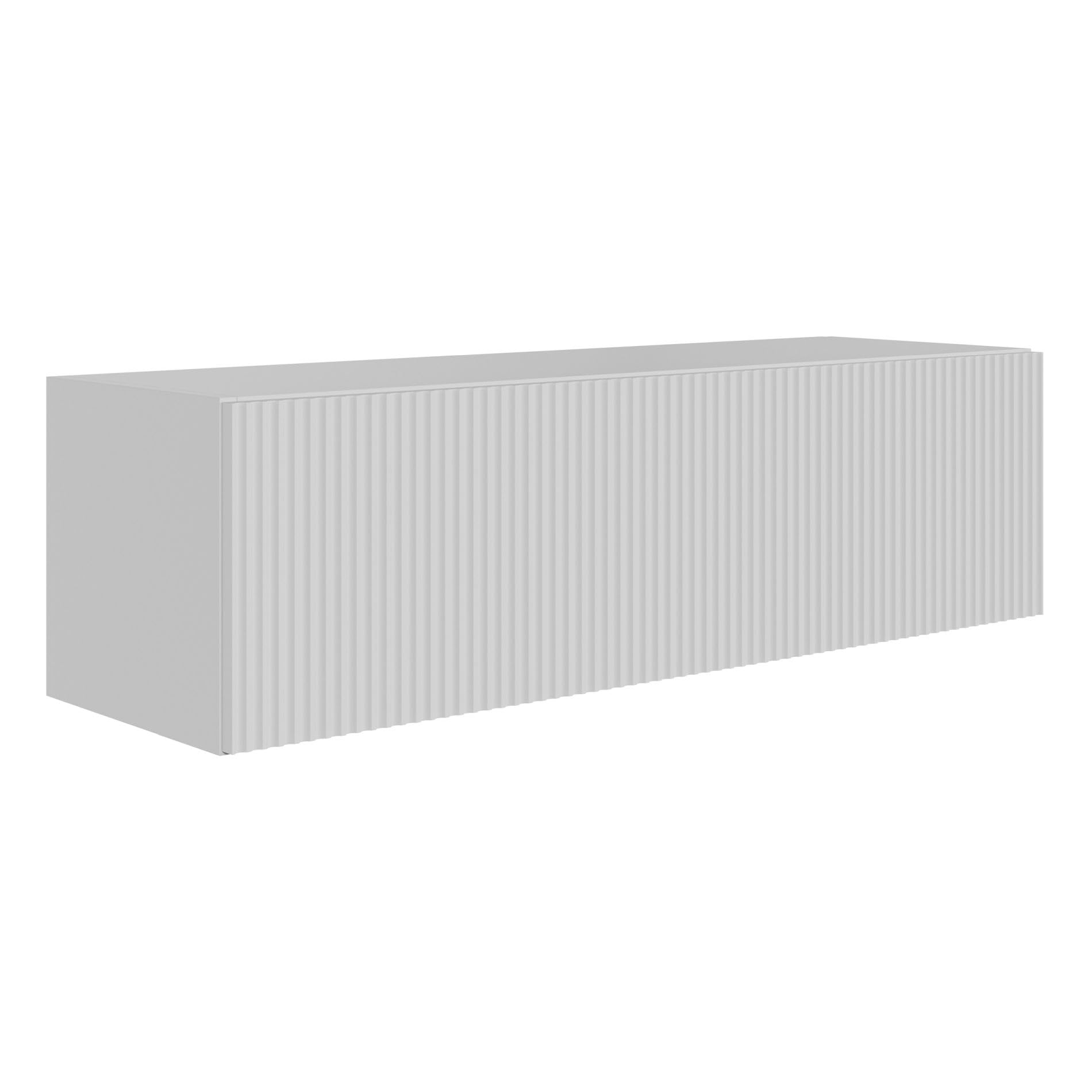 Selsey Meuble TV Suspendu 100 cm Blanc Mat Design Moderne – Rangement à 2 Compartiments Façade Rainurée Idéal Déco Élégante et Contemporaine Salon/Chambre Panneau Laminé/MDF Solide
