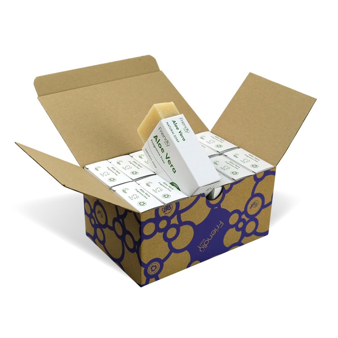 Friendly Soap - Aloe Vera Natural Soap (12 x 95g), Plant-Based, Cruelty-Free, Made by Hand, No Preservatives or Sulphates, Recycled & Recyclable, Palm Oil Free, Cruelty Free, Essential Oils