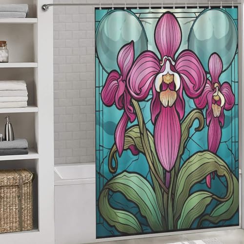 Rideau de douche fleur en polyester 152x183 cm avec 12 crochets