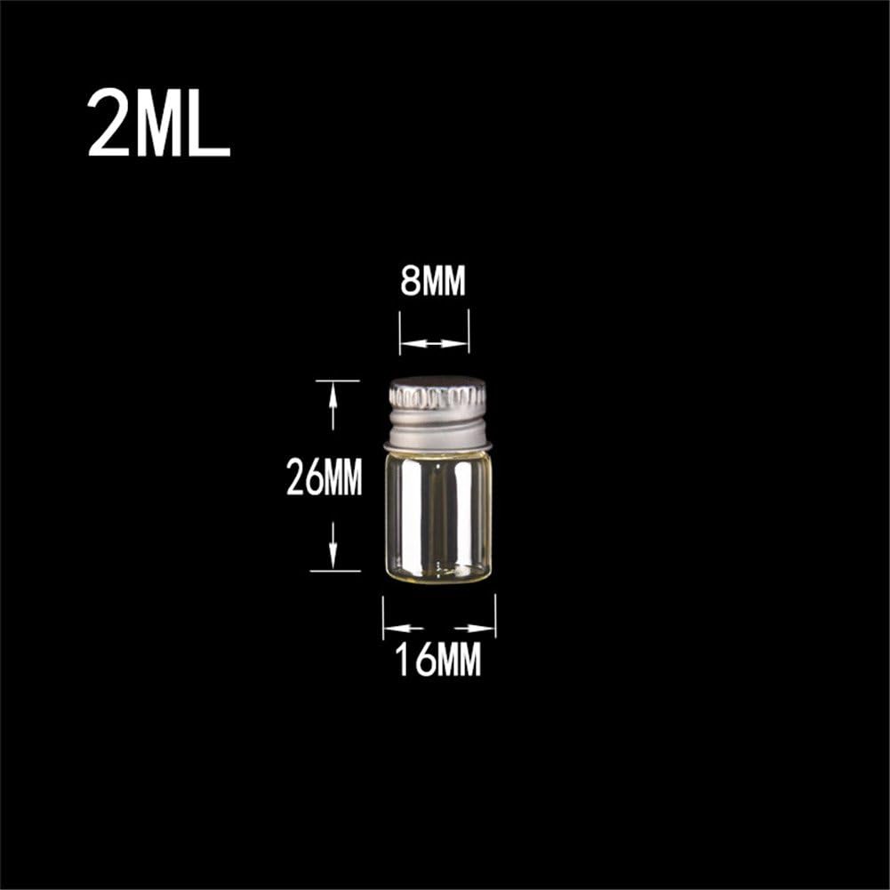 2ml Mini Glass Bottles Jewelry Packing Cute Bottles Aluminum Cover Empty Wishing Bottles Jars Containers 100units (100, 2ML)