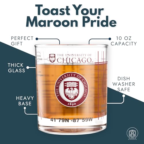 Image of Greenline Goods - University of Chicago Maroons College Whiskey Glasses (Set of 2), 10 oz - Full-Color Logo + Campus Map