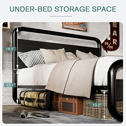 Muticor Full Size Metal Bed Frame With Round/Curved Wooden Headboard And Footboard, Platform Bed Frame With Under Bed Storage, Strong Metal Slat Support, No Box Spring Needed, Modern, Black #TOP4