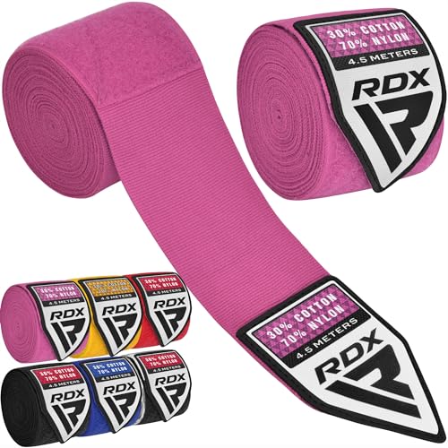 Image of RDX Boxing Hand Wraps 4.5M / 180 Inches - Mexican Style Semi-Elastic MMA Inner Gloves - Wrist Support for Muay Thai, Kickboxing, BJJ, Karate - Thumb Loop & Hook and Loop Closure - Cotton & Nylon Blend