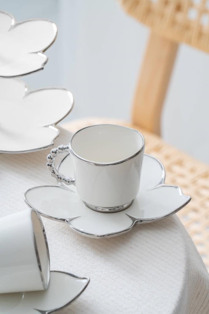 Acar Joyce Silver 2 Kişilik Standlı Mini Pasta ve Kahve Fincan