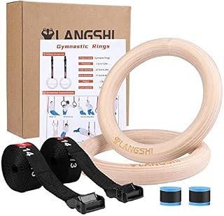 DYSD Wooden Gymnastic Rings with Buckles Straps Exercise Gym Rings Athletic Rings for Muscle Building, Ab Workout, Strength Training, Upper Body Strength, Suspension Training