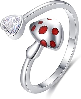 Mushroom Ring for Women 925 Sterling Silver Mushroom Jewelry Adjustable Open Ring Mushroom Gift for Brithday Christmas Gifts
