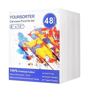 Canvases for Painting 48 Pack, 8×10 inch Blank Painting Canvas Boards for Painting Supplies, Primed Acid-Free 100% Cotton Canvas Panels for Acrylic Oil Tempera Watercolor Paints, Art Supplies