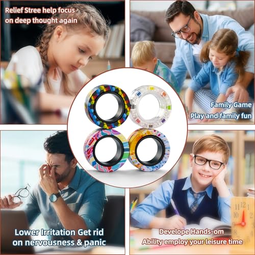 Image of 12Pcs Magnetic Adults Fidget Toys Rings,Stocking Stuffers for Kids 8-12,Fidget Spinner Rings for Anxiety Relief Therapy ,Party Favors Gifts for Teen Boy and Girl