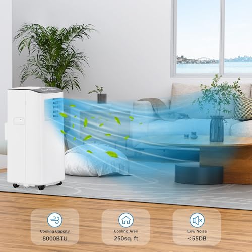 Image of 8,000 BTU Portable Air Conditioners, Portable AC Unit with Cool, Fan, Dehumidifier, Sleep, 4-in-1 Air Conditioner Portable, 24H Timer, Remote & Installation Kit, for Bedroom, Apartment, Workspace