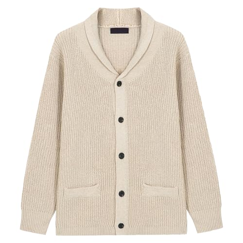 Men's Comfort Knitted Open Front Sweater Shawl Collar Cardigan Thick Sweater Button Up Casual Winter Sweaters