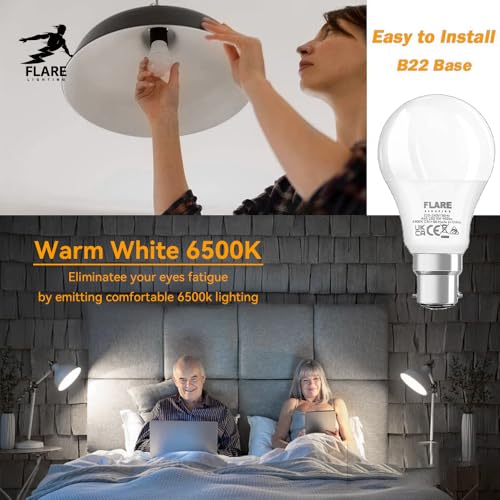 Bayonet Light Bulb 60W Equivalent (6 Pack), B22 LED Bulbs Cool White 6500k, 9W Energy Saving and Super Bright, AC 220V, Non Dimmable Light Bulb - Image 6