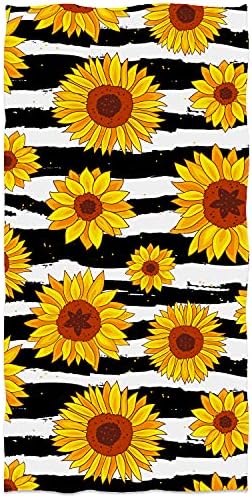 SLHETS Sunflower Hand Towels 13.6 * 29' Hand-Painted Striped Black White Bath Towels Soft Absorbent Kitchen Dish Towels for Bathroom Kitchen Decoration Hotel Gym Spa Sweat Towels