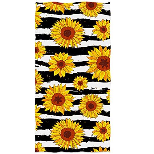 Slhets Sunflower Hand Towels 13.6 * 29' Hand-Painted Striped Black White Bath Towels Soft Absorbent Kitchen Dish Towels For Bathroom Kitchen Decoration Hotel Gym Spa Sweat Towels #TOP2
