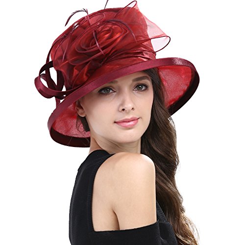 Sombrero para mujer estilo Derby Day en organza color burdeos
