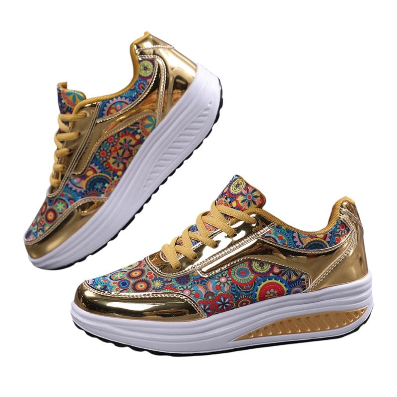 ftk Women's Thick Sole Heightening Shoes | Printed Pattern Shiny Mesh Sports Footwear-picture-13