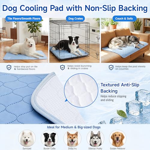 Image of PatiencET Large Dog Cooling Mat, 32 x 44 in No-Gel Cooling Pad for Dogs, Cool Touch Nylon Pet Mat, Washable Dog Mat for Crate, Kennel, Bed, Floor, Sofa, Car, Blue