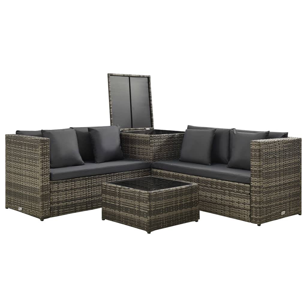 Conjunto de muebles de jardín de polirratán gris | salón de jardín con sofá y mesa | fundas de cojín en gris | muebles de jardín y terraza