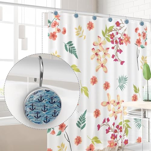 Rideau de douche bleu crochets inox pour tringle moderne