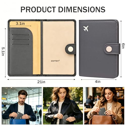 Image of Zoppen Rfid Blocking Travel Passport Holder Cover Slim Id Card Case (17 Dark Grey)