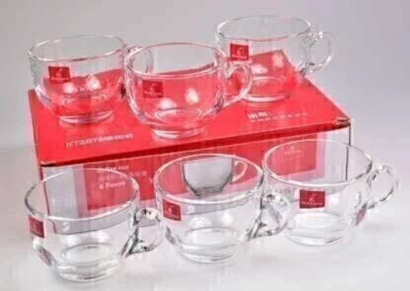 Image of QNQ Clear Round Shaped Glass Coffee Cup, Glassware Tea Cup, Tea Cups for Hot Beverages with Handle, Transparent Glass Tea Cup Set for Coffee, Tea, Milk (6 Pieces, 140 ml Each)