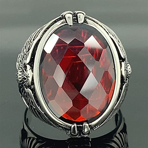 Men Handmade Eagle Ring, Ruby Stone Ring, Silver Red Ruby Stone Ring, 925K Sterling Silver Ring, Handmade American Eagle Mens Ring #TOP7