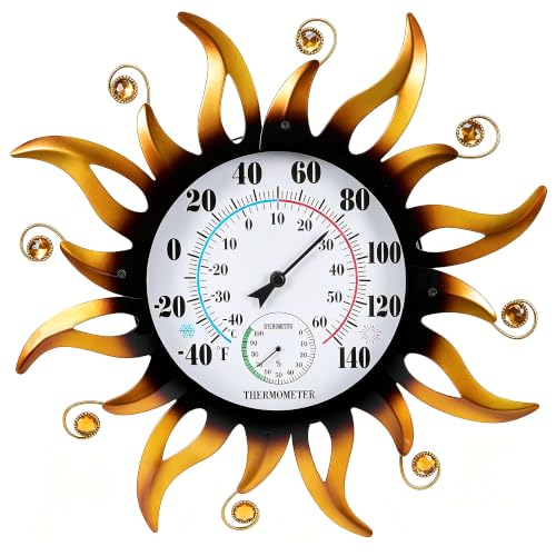 20" Large Outdoor Thermometer, Sun Outside Decor for Patio Yard Garden