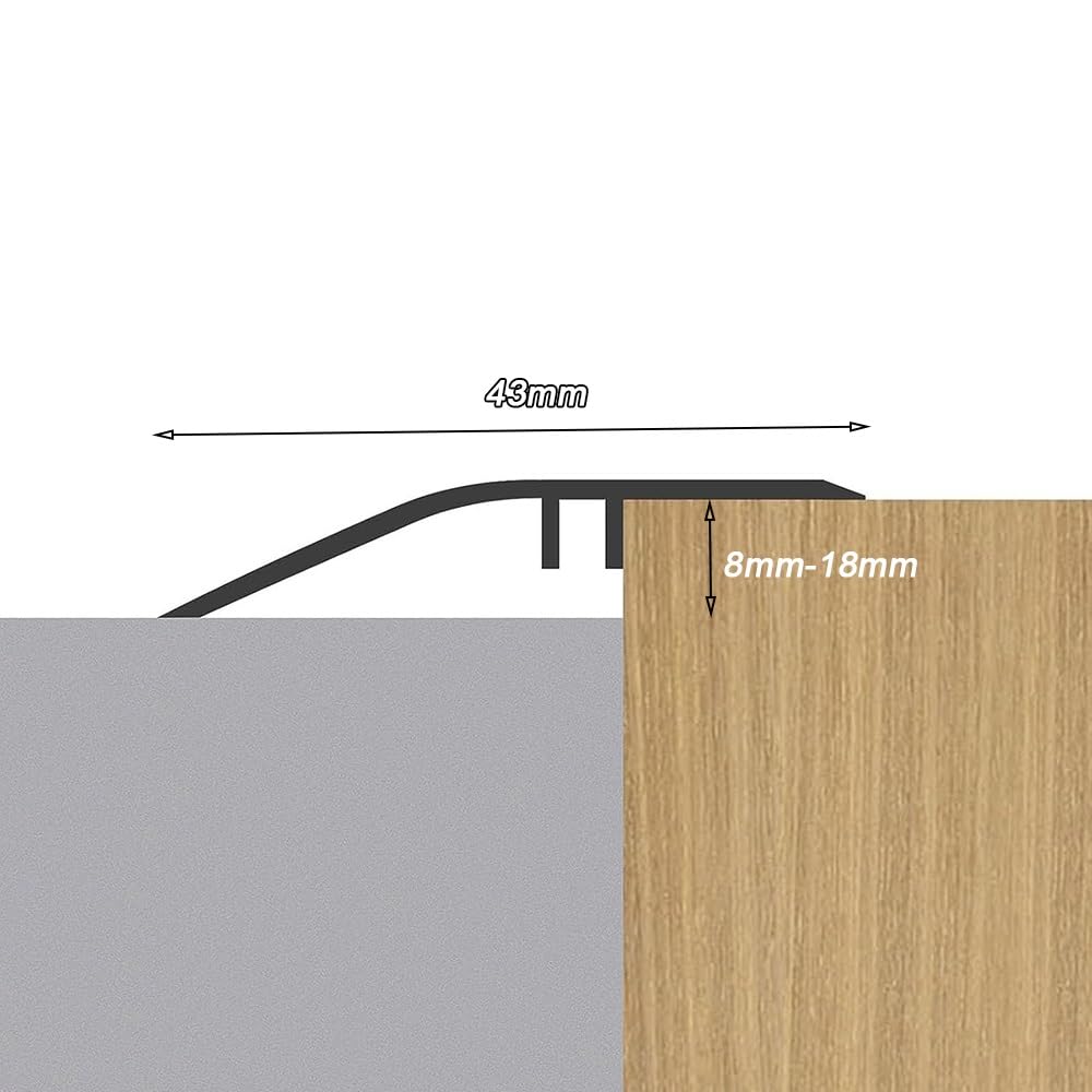 Rampes De Seuil 120cm Bande De Transition De Plancher pour Portes Bande De Seuil De Remplacement en Aluminium, Hauteur 18mm Moulure De Réduction De Plancher(Grey,150cm-60in)