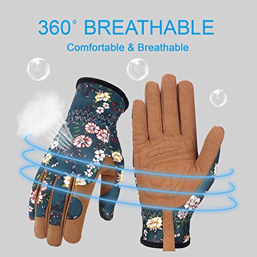 Bamllum Leather Gardening Gloves For Women - Working Gloves For Weeding, Digging, Planting, Raking And Pruning (Brown+Green) #TOP2