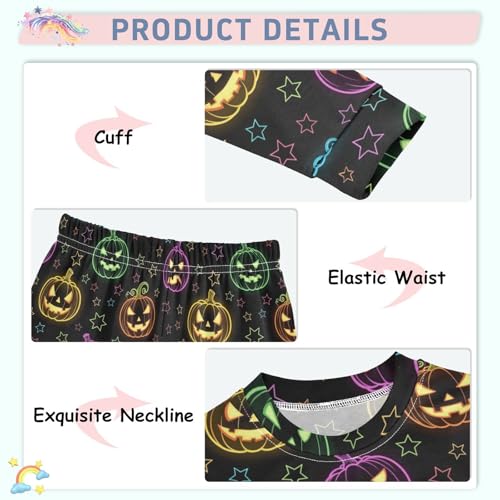 Pajama Sets Long Sleeve Halloween Pumpkins Colorful Stars Soft Comfy Sleepwear 2 Piece PJS 3-8T4