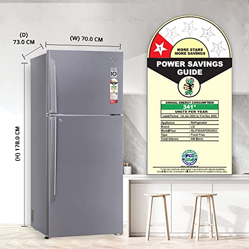 Image of LG 446 L 1 Frost-Free Smart Inverter Double Door Refrigerator ( GL-T502APZR, Shiny Steel, Convertible with Door Cooling+), Free 1 Year Extended warranty