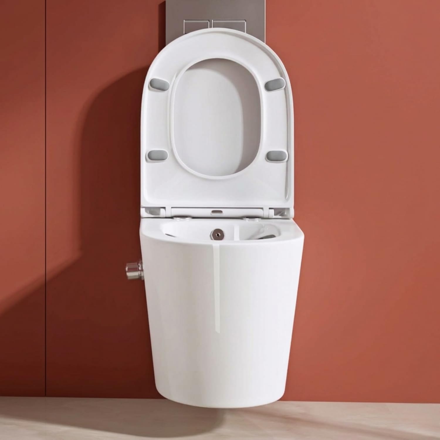 WC Sospeso con Funzione Bidet Integrata (Acqua Calda & Fredda) – Catino da Toilette Rotondo con Abattente Ultra Sottile a Chiusura Rallentata, WC Giapponese Galleggiante in Ceramica (Bianco