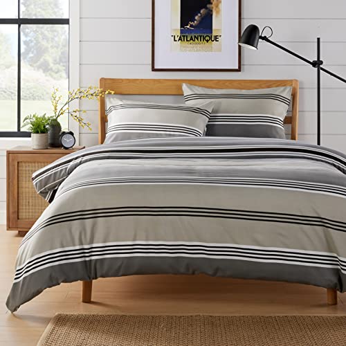 Olivia Rocco Easy Care Printed Duvet Cover Set 100% Polyester Breathable Stylish Comforter Reversible Quilted Bedding Bed Sets With Pillowcases HARLOW STRIPES DUVET SET