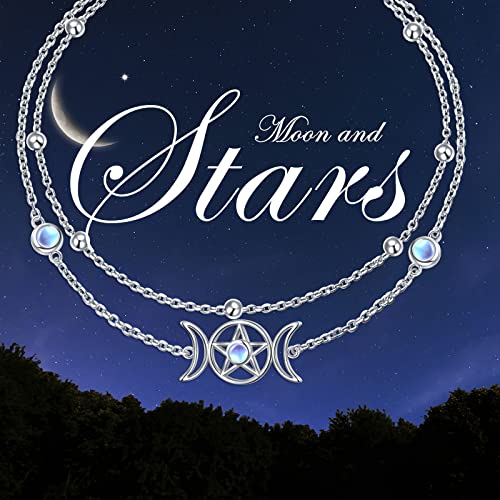 Image of Ladytree S925 Sterling Silver Boho Beach Double Layer Anklets Bracelet for Women Adjustable 9 to 11 inches
