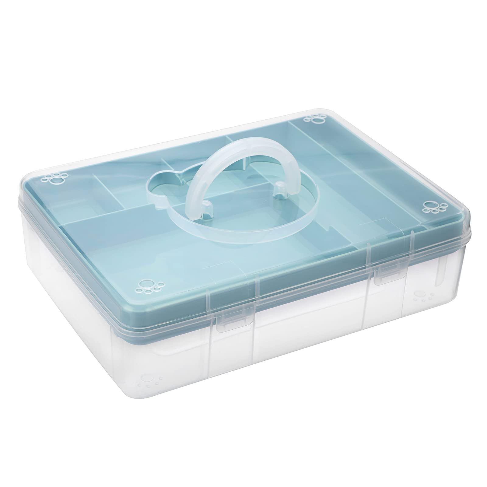 Azonee 2-Tier Storage Box with Removable Divided Tray Portable Clear Plastic Art Craft Supply Organizer Stackable Home Office Supplies Storage Container for Pens Notes A4 Papers