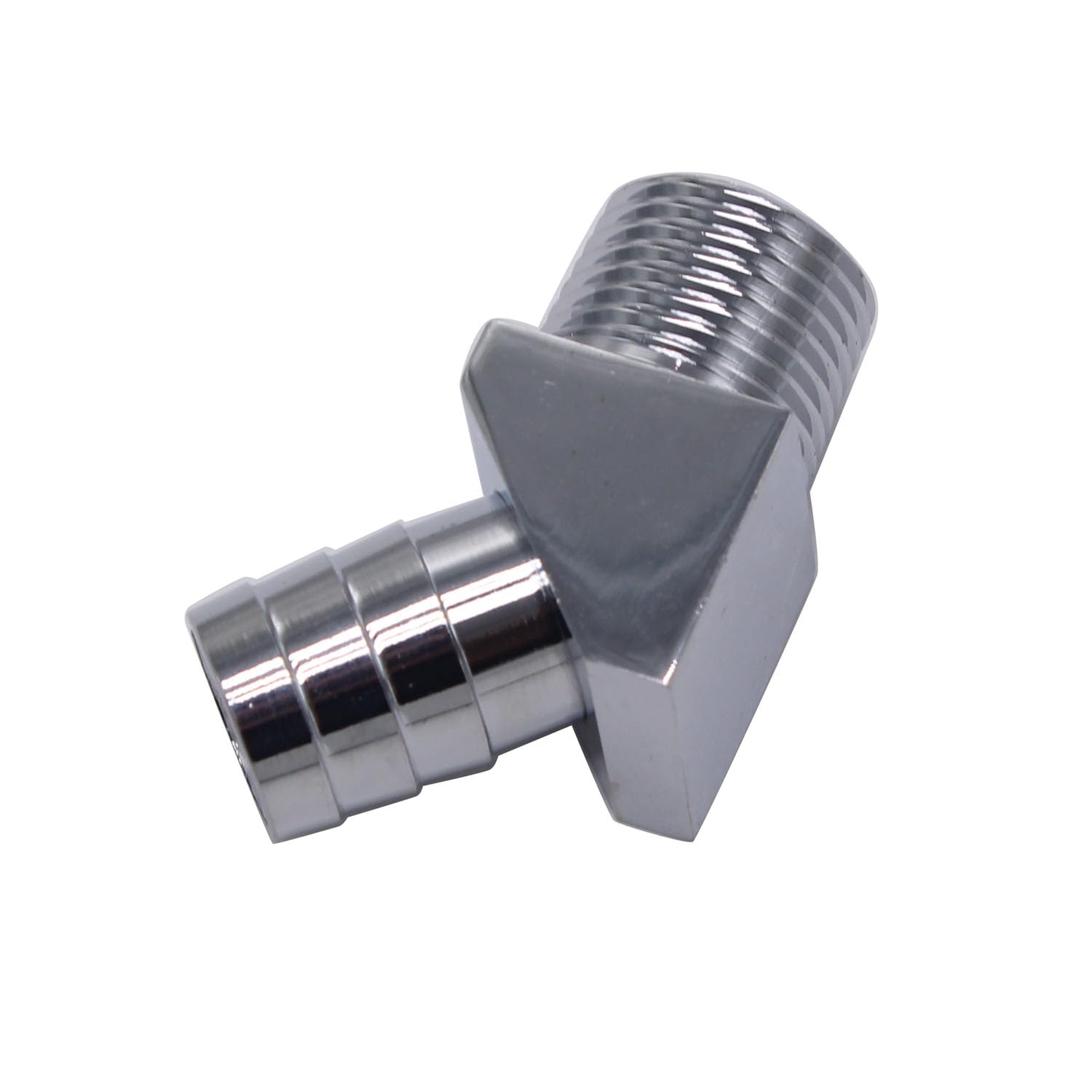 Takpart Silver 45 Degree Heater Hose Intake Manifold Fitting 1/2" Npt To 5/8" Barb Chrome Finish Compatible With 1/2" Npt Port Intake Manifold Or Water Pump