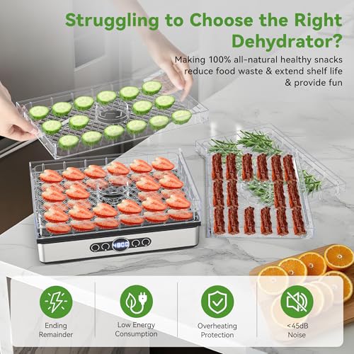 Food Dehydrator for Jerky, 5 BPA-Free Trays 400W Compact Dehydrator Machine for Meat, Fruits, Mushroom, Herbs, Dog Treats, Digital Adjustable Timer & Temperature Control, Recipes included