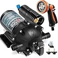 [Upgraded Version] Fresh Water Pump with Spray Gun, 12V DC Water Pump, 6.5GPM 70PSI Five Chamber Self-Priming Diaphragm Water Pump with Heavy Duty Pressure Switch and Strainer