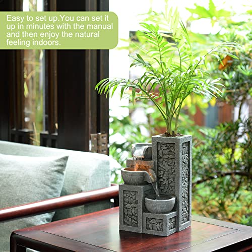 Kalona Décor Relaxation Indoor Waterfall Exquisite 3-Bowl Fountains Soothing Sound Tabletop Fountains Home/Office Decor with a Small Plastic Pot to Grow The Plant by Yourself(Automatic Watering) - Thumbnail 6