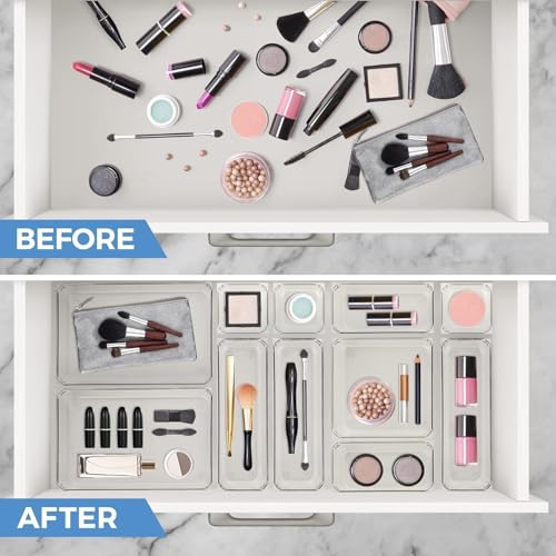 Image of 25 PCS Drawer Organizer Set, Transparent Plastic Drawer Storage Organizers with Non-Slip Rubber Pads, Multi Size Drawer Divider Trays for Makeup, Kitchen, Bathroom, Office, Vanity & Dresser