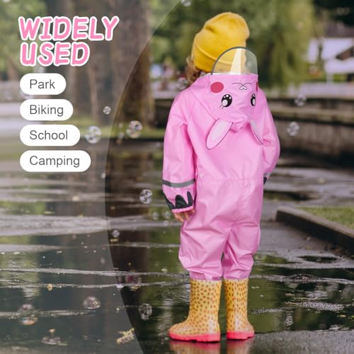 HAGOT Regenanzug Kinder, Kinder Regenanzug, Mädchen Jungen Regenmäntel, Regenoverall Jungen Mädchen Regenponcho mit Kapuze Regenjacken, Einteilig Regenkleidung, Wiederverwendbar, 5-7 Jahre, M