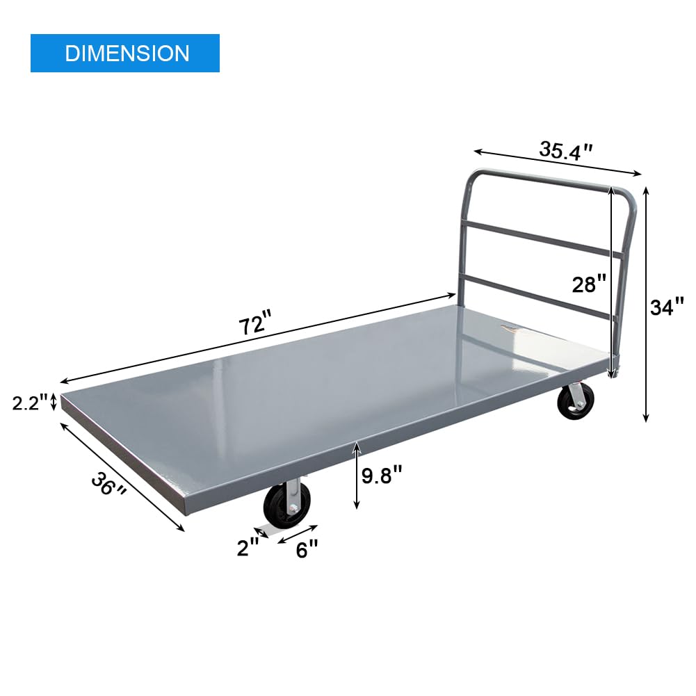Stalowa platforma ciężarówka/gładka platforma ciężarówka o udźwigu 907 kg wytrzymały przemysłowy wózek pchany 183 cm dł. x 91 cm szer. duży wózek z platformą z kółkami 15 cm x 10 cm