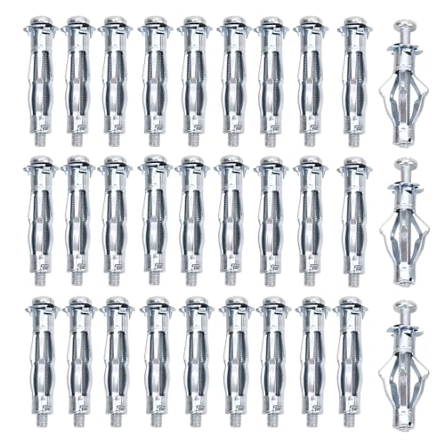 ZHYUAN 30 piezas Anclajes de expansión metálicos con tornillos, Anclajes de expansión metálicos, Tacos de Expansión, M8 x 52 mm, para fijación a placas de yeso y cavidades de pequeña profundidad