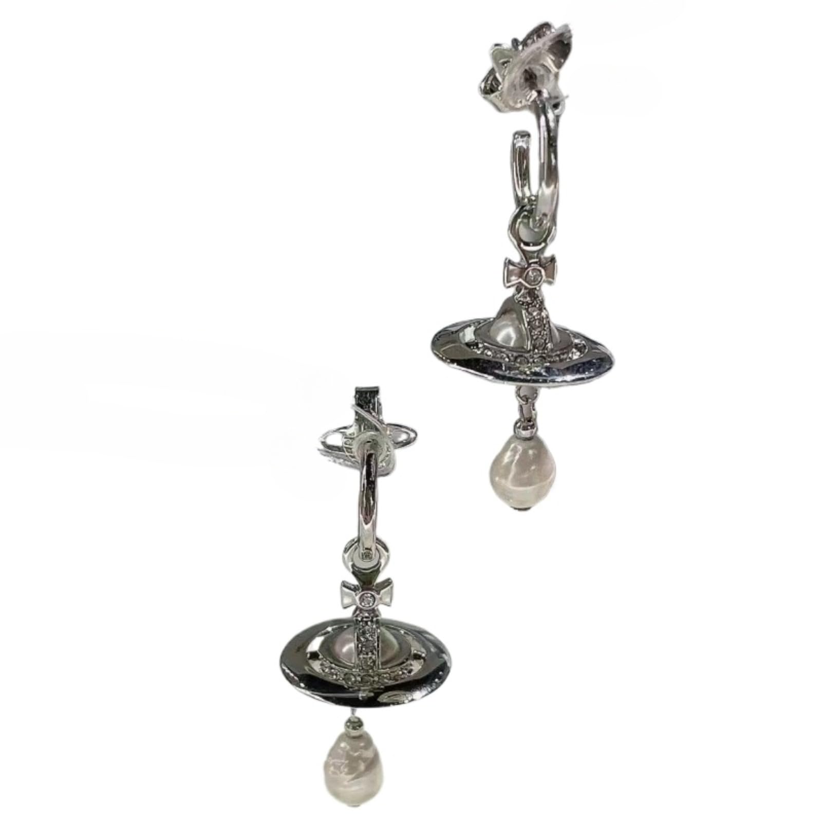 HXLIANG Classic Saturn Pearl Earrings 3D Planet Water Drop Tassel Studs Electroplated Titanium Steel Jewelry for Women