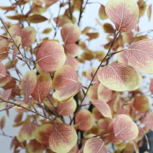 GarveeHome 4FT Artificial Eucalyptus Tree, Tall Faux Eucalyptus Stems Fake Plants with Plastic Pot Realistic Autumn Leaves for Home Living Room Indoor Outdoor Porch Front Door Decor