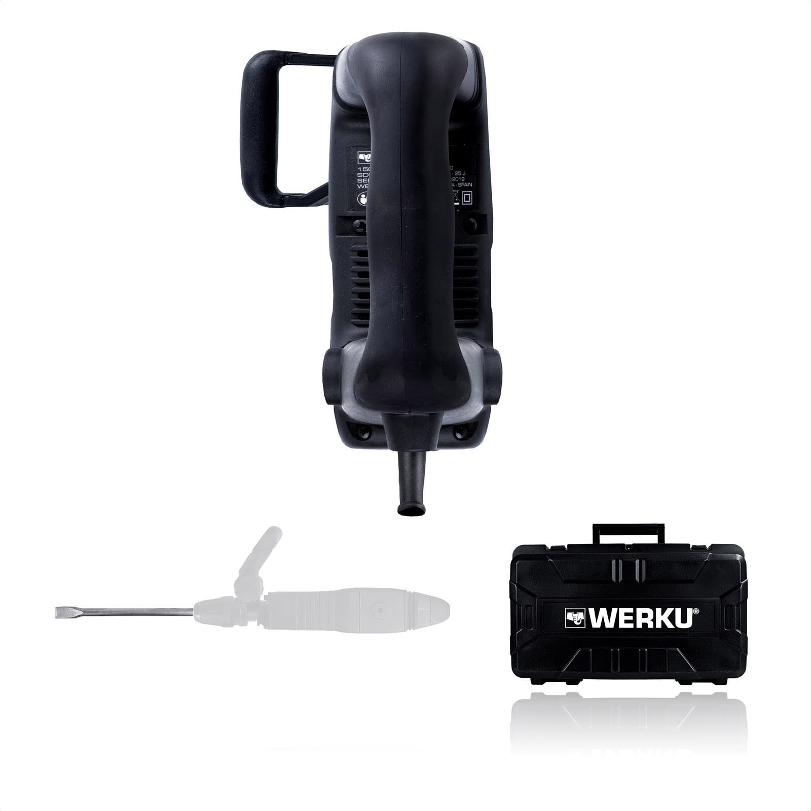 Werku WK400240, Martillo Demoledor, Calidad Profesional, Potencia 1500 W, Energía Impacto 25 J, Portabrocas SDS-Max, Sistema Antivibración, Incluye Maletín y Cincel