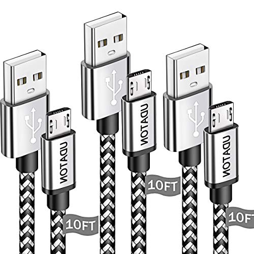Micro USB Android Charger Cable 10FT, 3Pack Cell Phone Charger Cable, Nylon Braided USB Cord for Samsung S7/S6 Edge S5, Kindle Fire 7/8, Note 5 4, J3/J7 Prime, Tab A 10.1/8.0