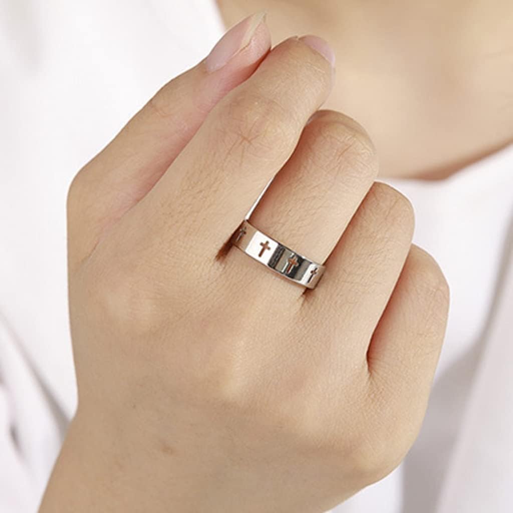 Jude Jewelers 6mm Stainless Steel Carved Christian Cross Religious Wedding Band Ring - Image 2