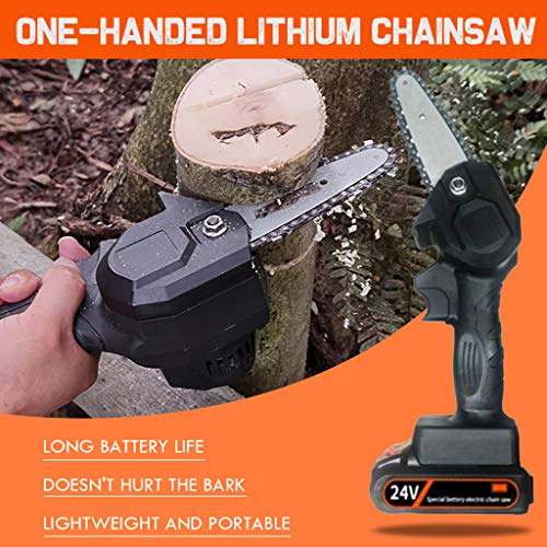 Mini Chainsaw 4-Inch Electric Protable Chainsaw with Brushless Motor, One-Hand Lightweight, Pruning Shears Chainsaw for Tree Branch Wood Cutting for Outdoor Garden (24V,550W,Black)