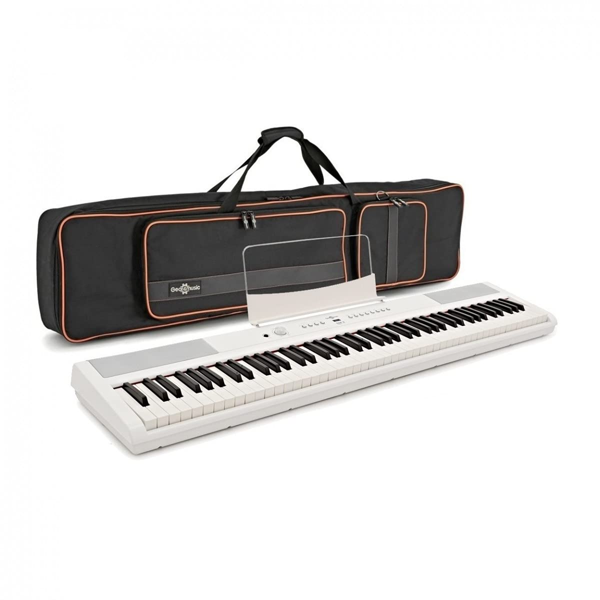 SDP-2 Pianoforte digitale con borsa da concerto Gear4music - Bianco | Pianoforte Digitale Pesato 88 Tasti, Alimentato a Rete o Batterie, Altoparlanti e Uscita Cuffie Integrati, Borsa