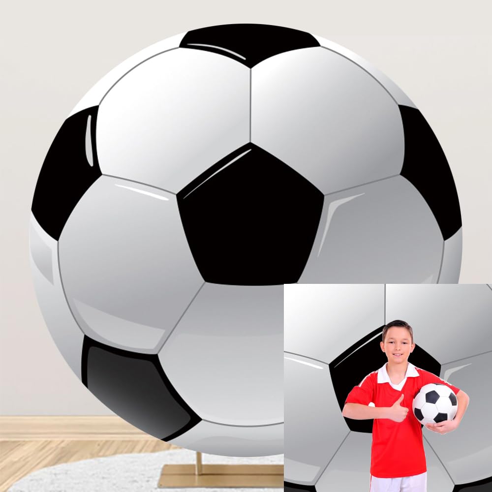 DORCEV Diameter 6ft Soccer Photo Round Backdrop Cover Black White Sports Football for Kis Boy Man Birthday Party Circle Photography Background Newborn